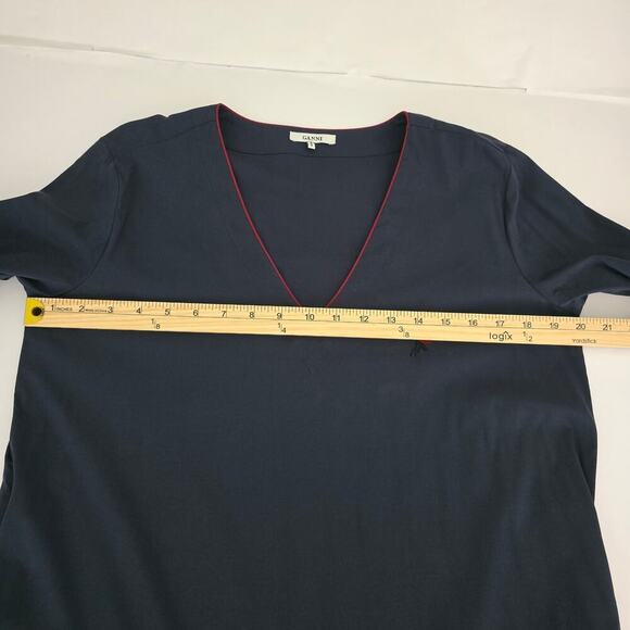 GANNI Navy Blue Poplin Midi Dress M Ruffle Embroidered Boho Luxury Minimalist - Picture 11 of 15